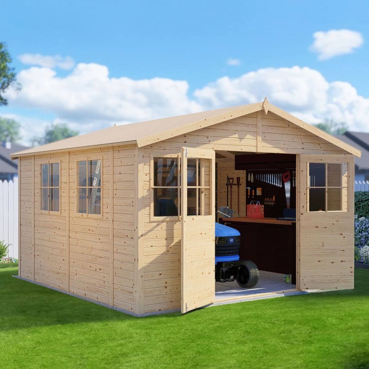 Abri de jardin avec beaucoup d'espace de rangement Freital 02 naturel 3,5 x 3,5 m¨¨tres(Bois Naturel)