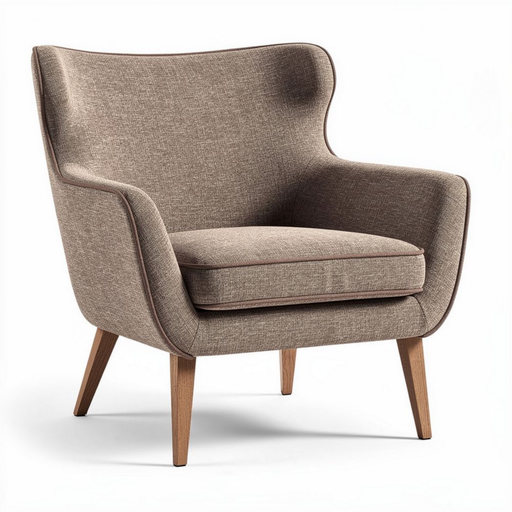 Fauteuil en tissu beige avec structure en bois taille 80 x 80 x 90cm