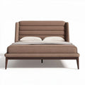 Lit en tissu beige avec tête de lit rembourrée 200 x 160 x 100cm