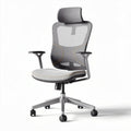 Chaise de bureau ergonomique en maille grise avec accoudoirs et roulettes