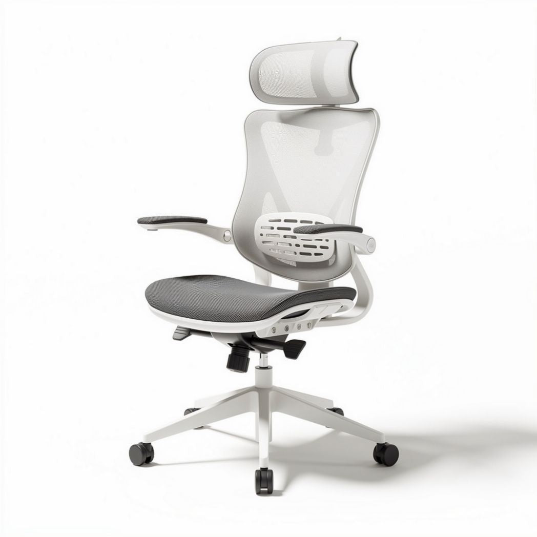 Chaise de bureau ergonomique avec soutien lombaire gris et accoudoirs réglables 60 x 60 x 110cm