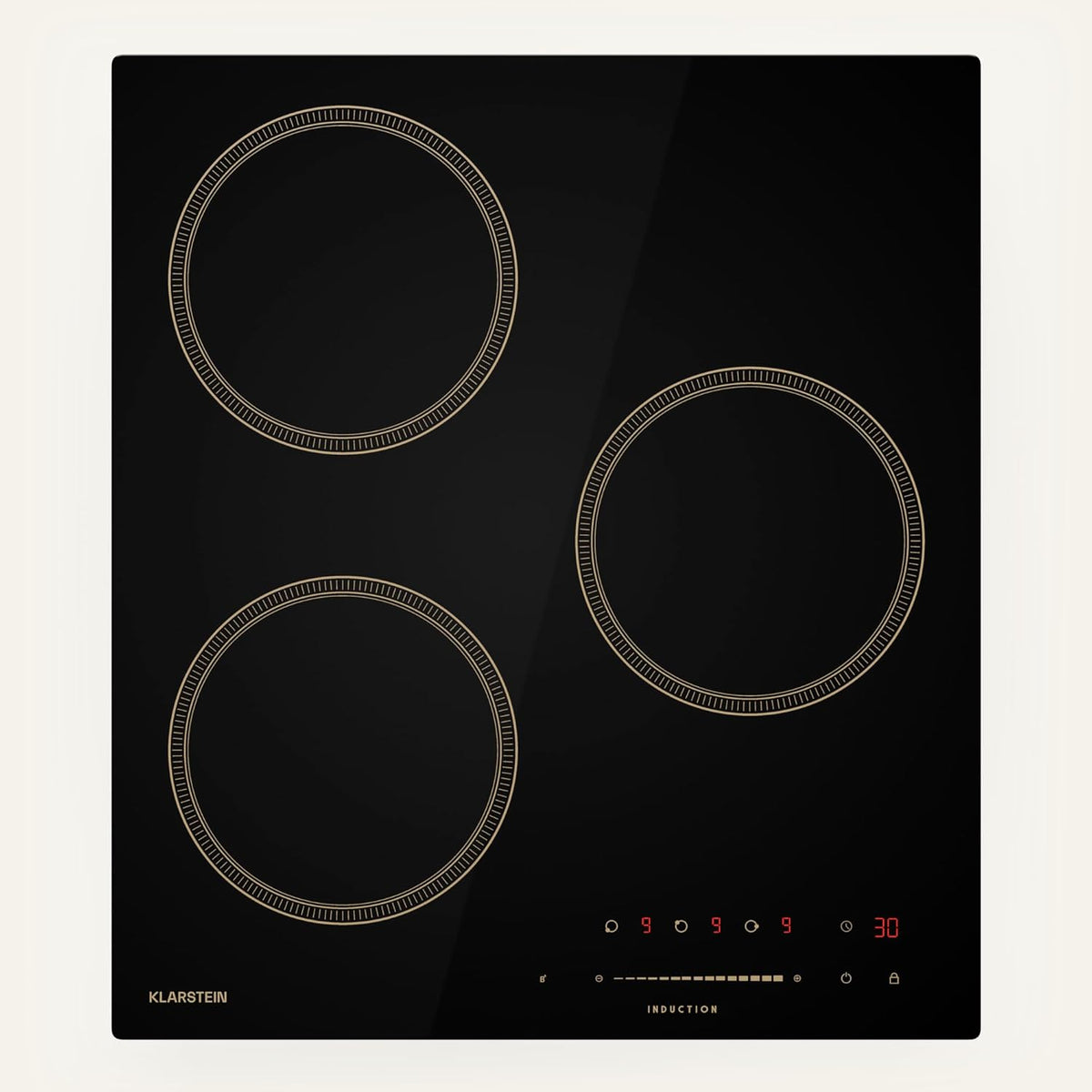 Klarstein Victoria Plaque ¨¤ Induction Encastrable - 3 Zones, 6600 W Avec Boosters, Commande Tactile ¨¤ Curseur, Minuterie  Verrouillage Parental, Vitroc¨¦ramique Noire, Design Compact 45 cm(Beige)