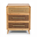 Commode en bois avec tissage en rotin et trois tiroirs 45 x 40 x 60cm
