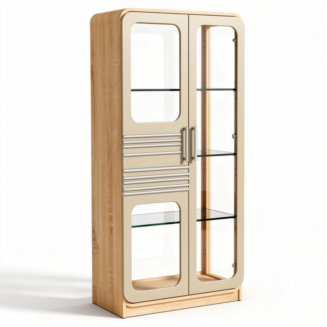 Vitrine en bois avec portes en verre et étagères ajustables 160 x 80 x 40cm