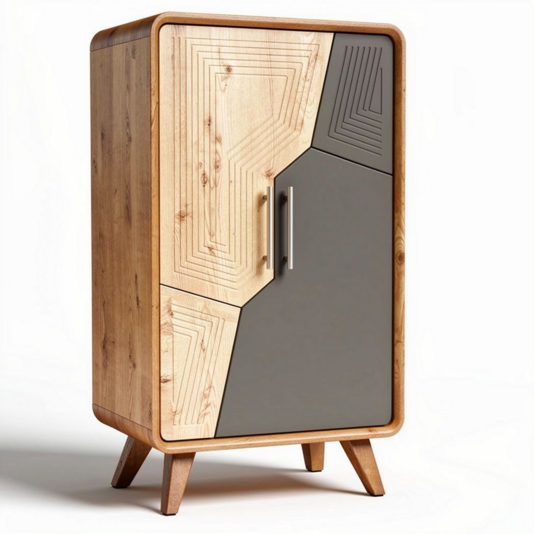 Armoire en bois avec portes graphiques en gris 80 x 45 x 120cm