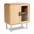 Meuble de rangement en bois clair avec porte en verre et pieds métalliques 80 x 40 x 80cm