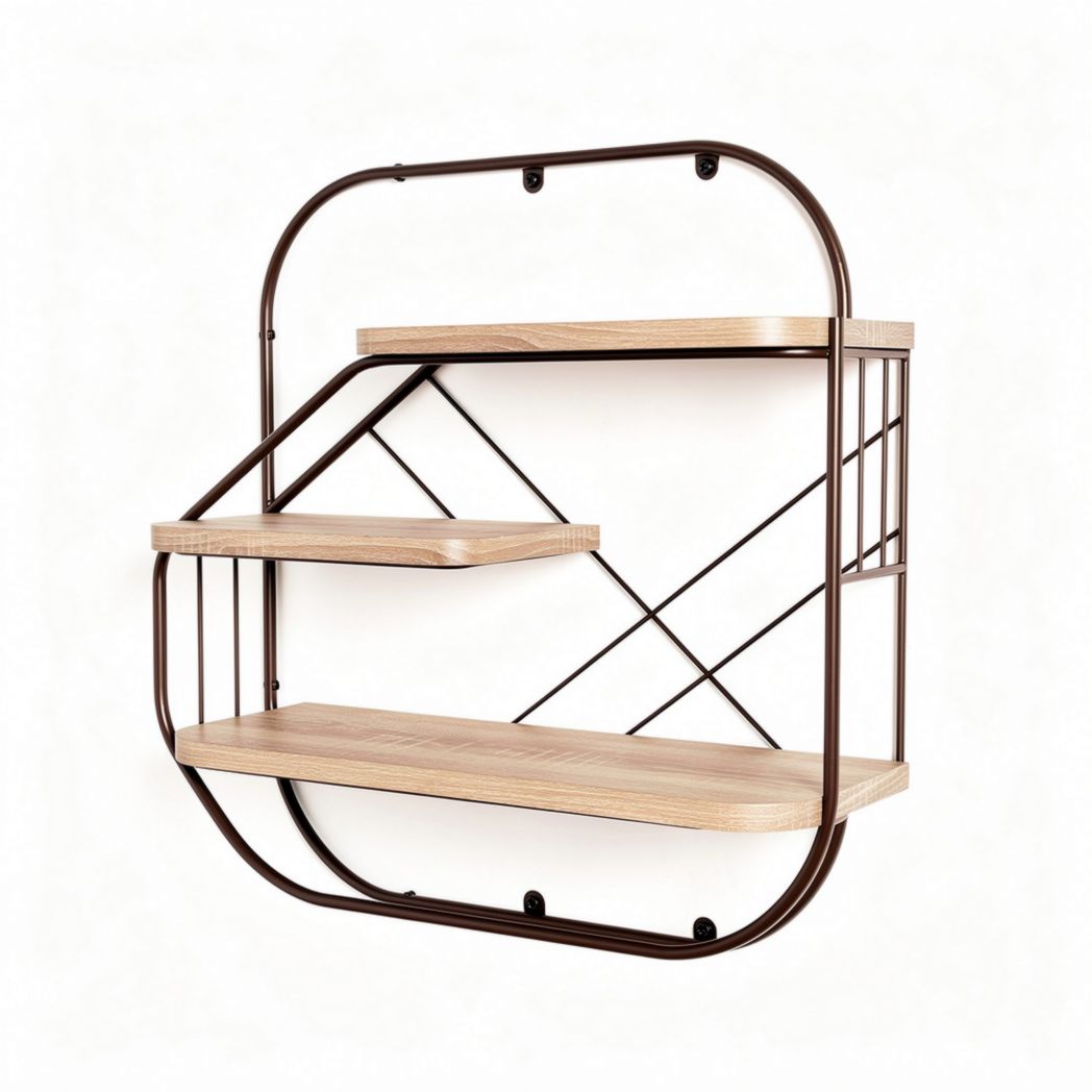 Étagère murale en métal et bois avec trois niveaux de rangement 60 x 30 x 70cm