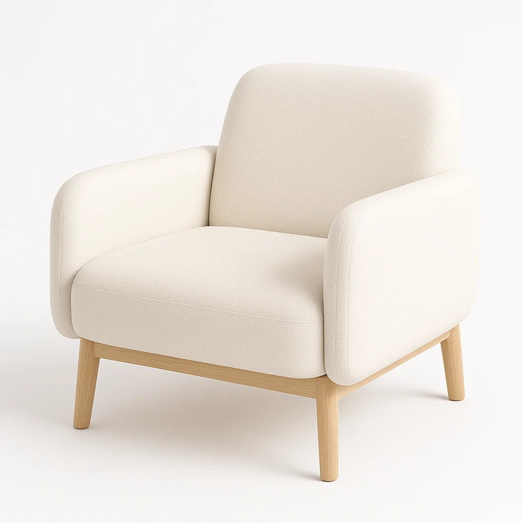 Fauteuil en tissu ¨¦cru avec pieds en bois(¨¦Cru)