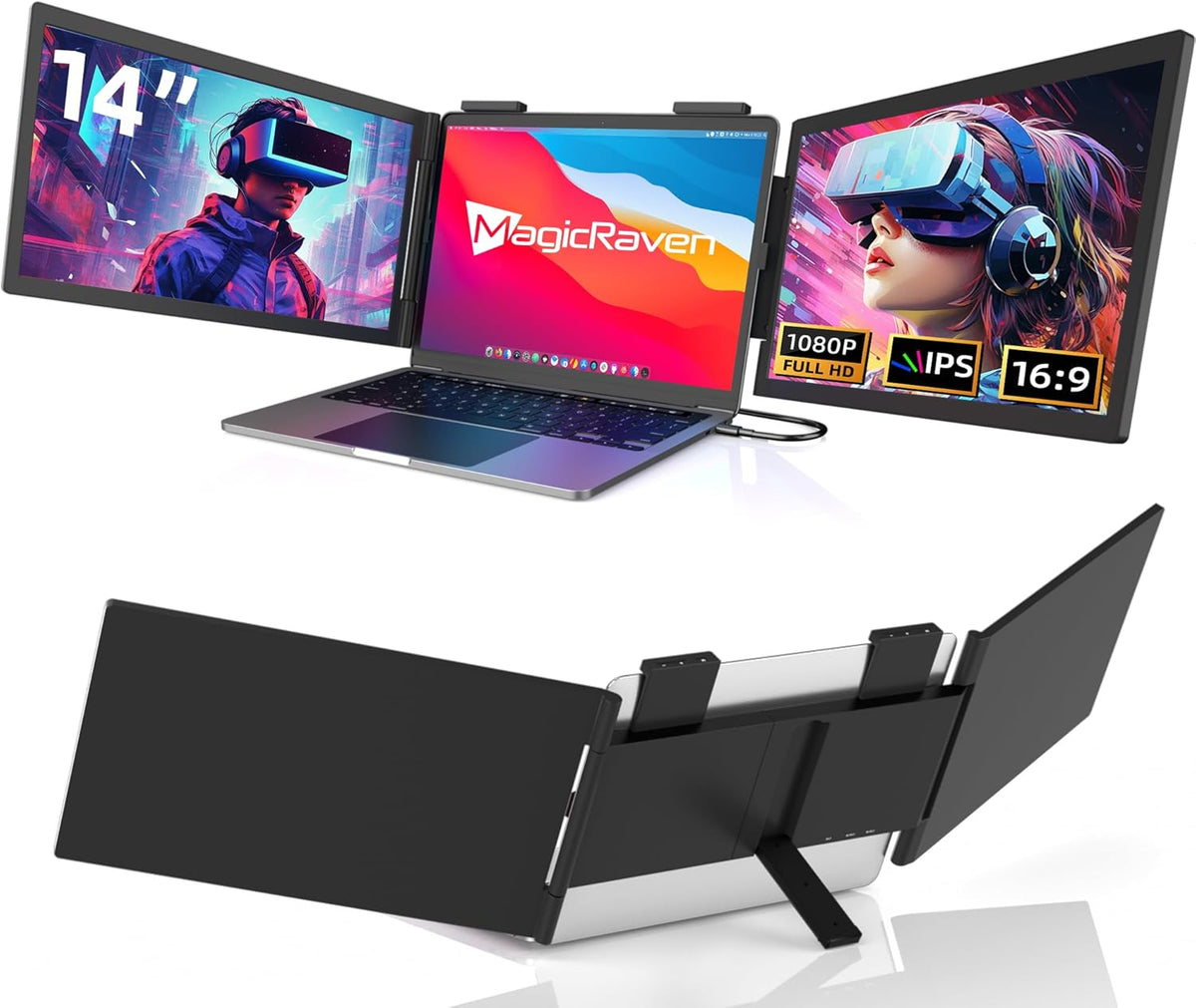 Moniteur pour Ordinateur Portable 14 FHD 1080P IPS, Triple ¨¦cran Portatif USB C, Extension ¨¦cran pour Ordinateur Portable 14-16 Compatible avec Mac, Windows, Chrome, Switch, PS45