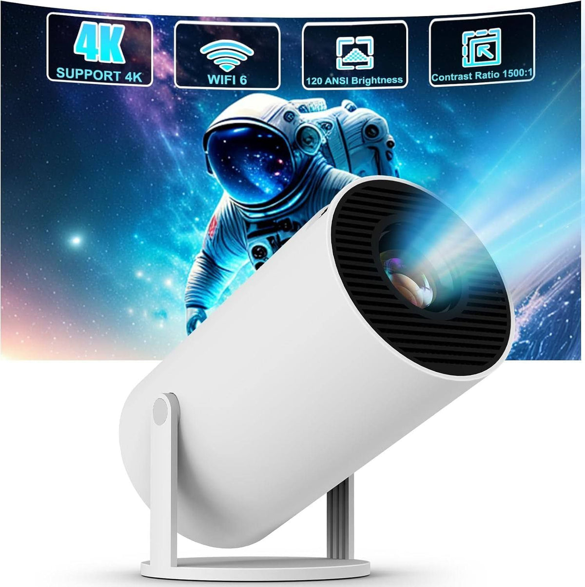 Anyway.go Mini-Projektor, 4 K, Tragbar, 120 ANSI, Android 11, WiFi 5G, BT 5.0, Videoprojektor, Automatische Trapezkorrektur, 180 Grad, Geeignet f¨¹r(Blanc/Noir)