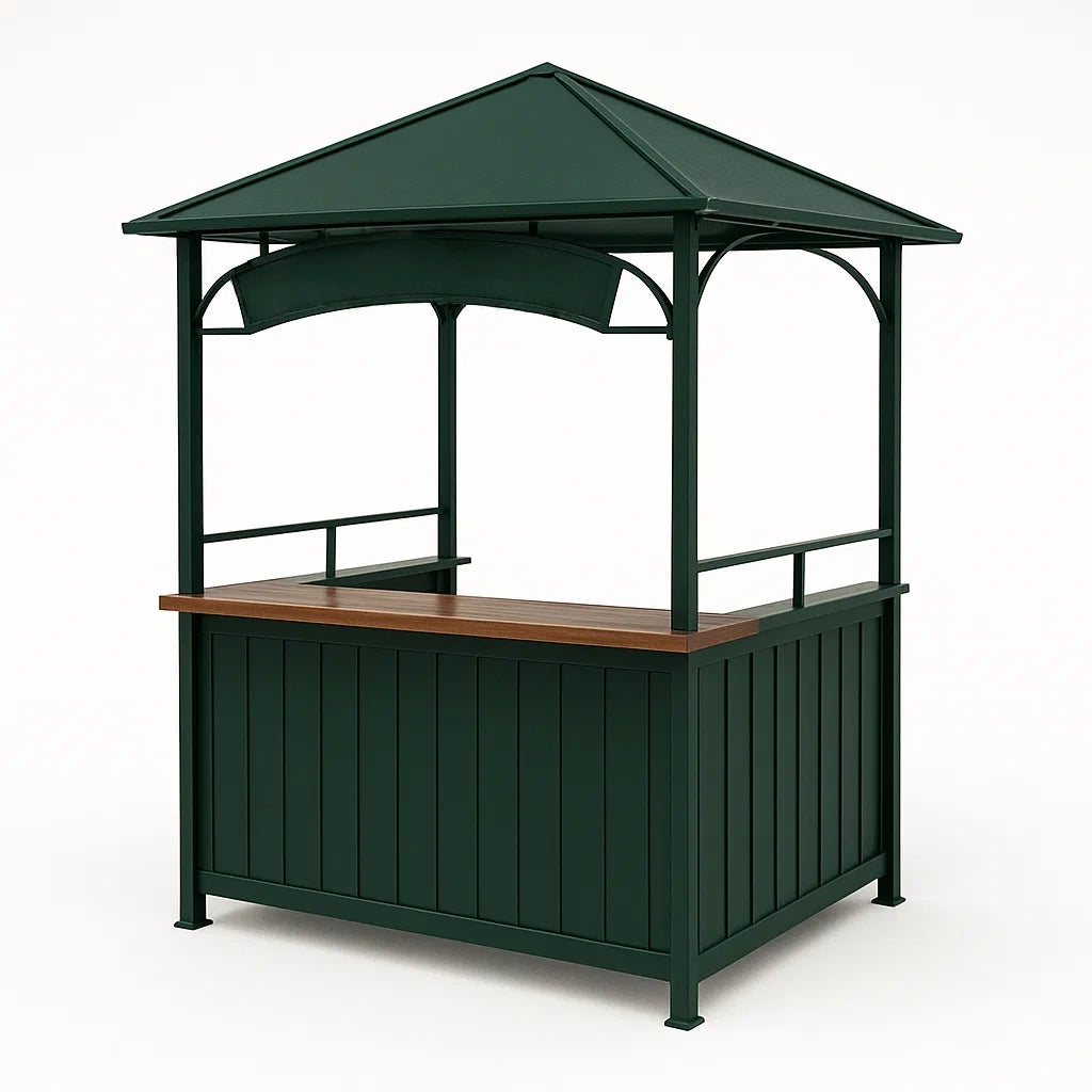 Pavillon de jardin avec bar en m¨¦tal avec toit en tissu vert 120x60x220 cm(Vert/Bois naturel)