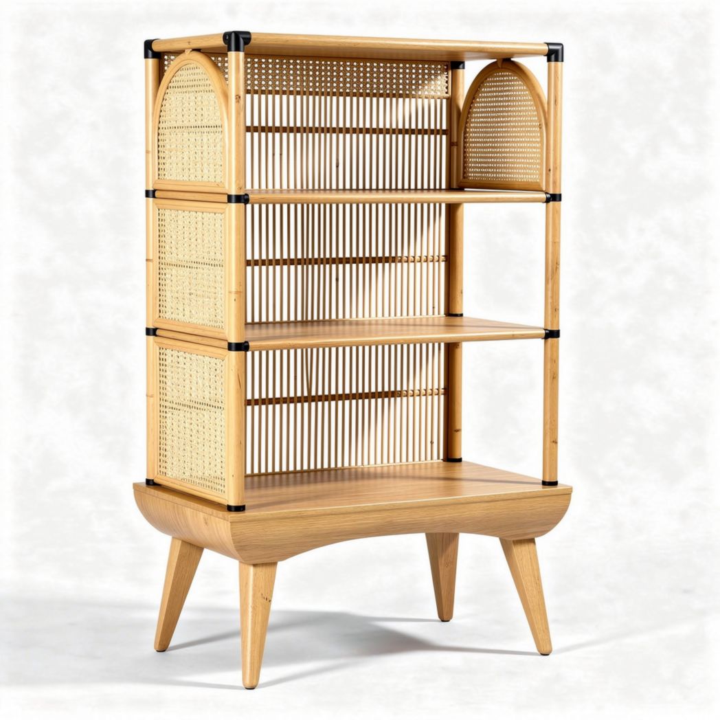 Étagère en rotin et bois de 80 x 40 x 120 cm pour rangement ouvert