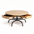 Table basse ronde en bois avec tiroirs en métal 85 x 85 x 40cm