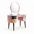 Coiffeuse en bois avec miroir rond et tiroirs colorés 80 x 40 x 75cm