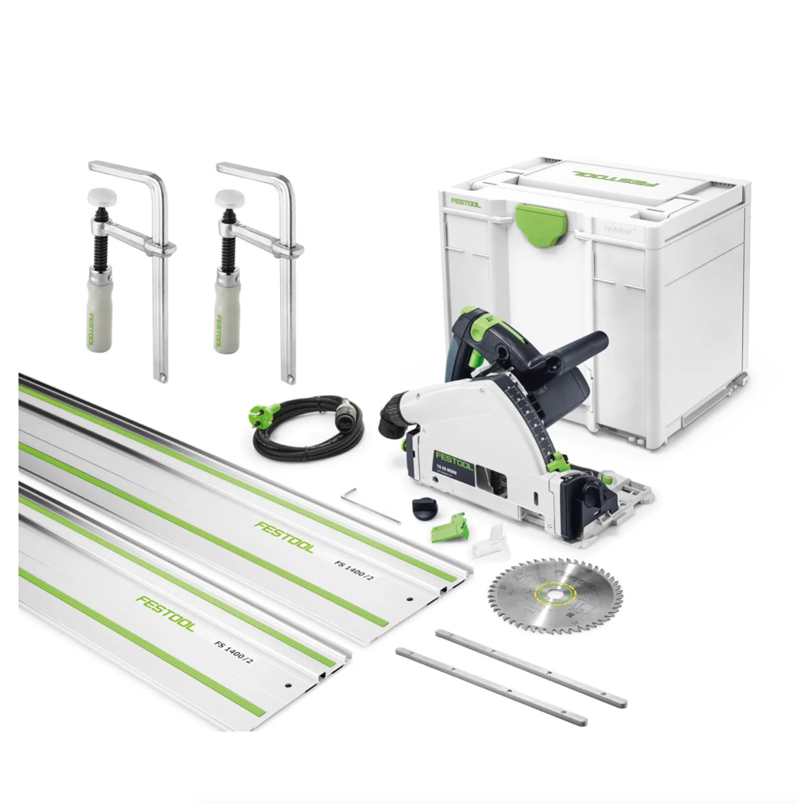 Festool TS 55 REBQ CAMP Set ( 575961 ) Scie plongeante 1200 W + rails de guidage + serre-joints + connecteurs(d¨¦faut)
