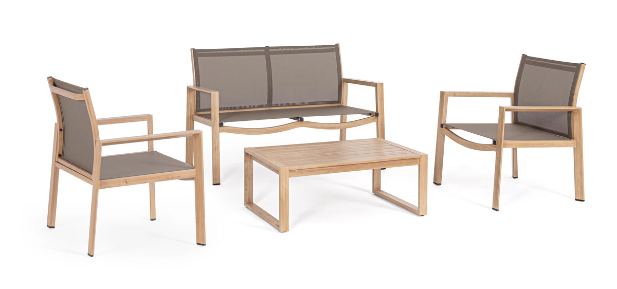 S¨¦jour avec fauteuils et table basse Kallen, structure aluminium pour v¨¦randa et jardin(Naturel)