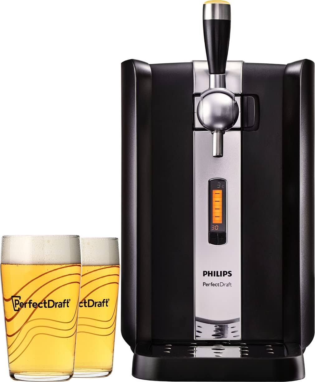 Tireuse ¨¤ Bi¨¨re PerfectDraft HD3720/26 + 2 Verres 50cl - Id¨¦e Cadeau(Noir/Argent)
