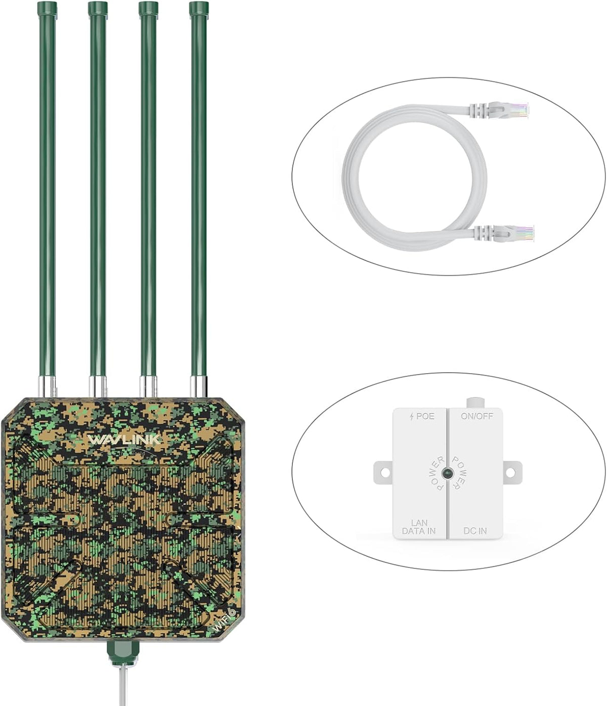 WAVLINK AX3000 Extenseur WiFi 6 ext¨¦rieur longue port¨¦e, point d'acc¨¨s sans fil ext¨¦rieur WiFi 6, prend en charge PoE actif, antennes ¨¤ gain ¨¦lev¨¦ 4 x 8 dBi, IP67, jusqu'¨¤ 128 appareils pour la ferme(Vert)
