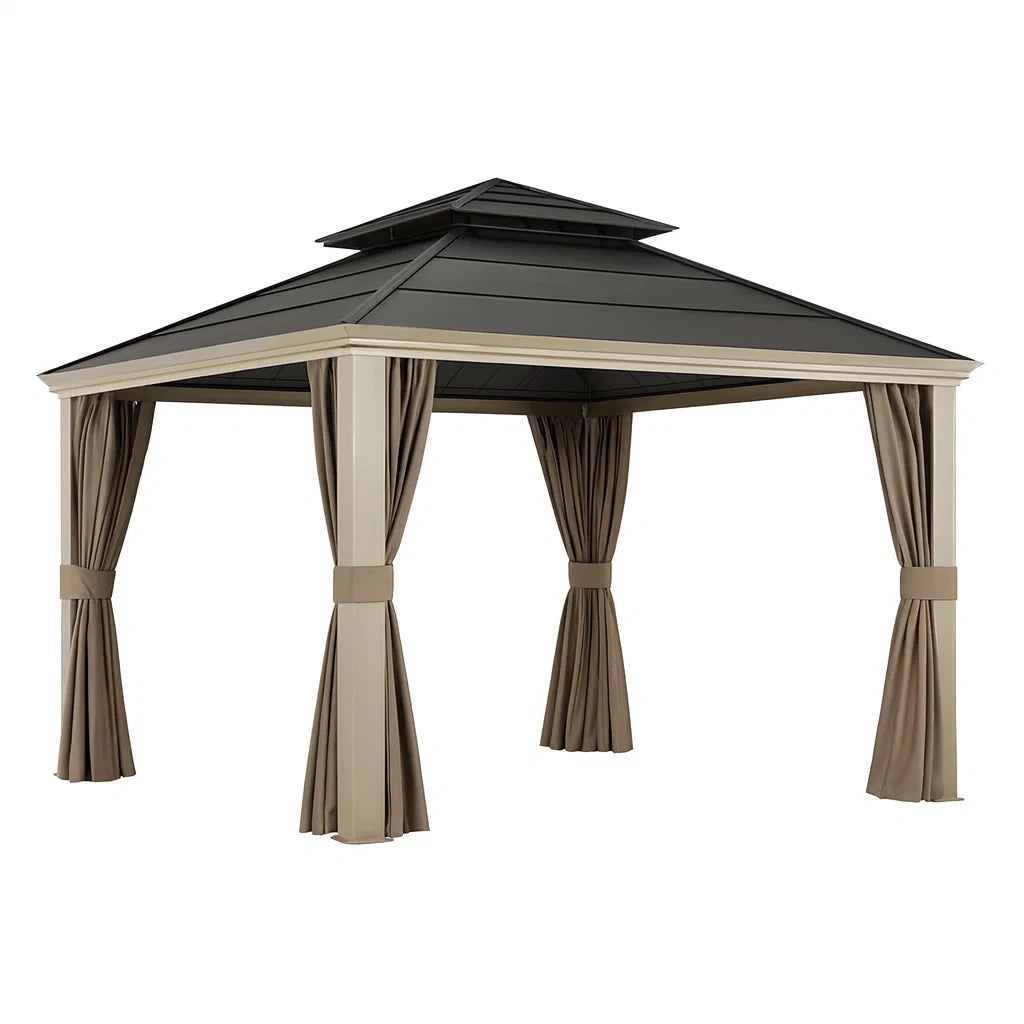 Tonnelle d'ext¨¦rieur en aluminium avec rideaux marron et noir(Marron/Noir)