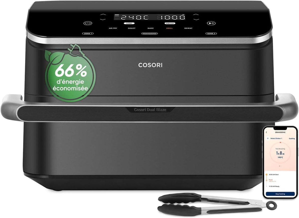 COSORI Air Fryer 10L Twinfry, Friteuse sans Huile Double R¨¦sistance, Airfryer ¨¤ Dual Zone Avec S¨¦parateur Amovible, 5-en-1, Grande Capacit¨¦, Cuisson optimale, 40¡æ-240¡æ, Contr?le Smart via App(Noir)