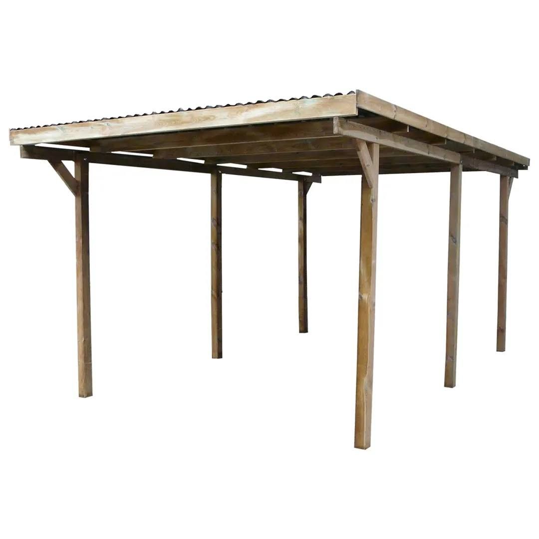 Carport KANO 15 m2 Autoportant Avec Toit PVC(Brun)