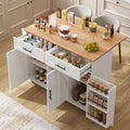 Desserte ?lot de cuisine sur roulettes avec plan de travail rabattable, 2 tiroirs et 3 portes, blanc, 129 ¡Á 71 ¡Á 91,5 cm(Blanc/Bois Clair)