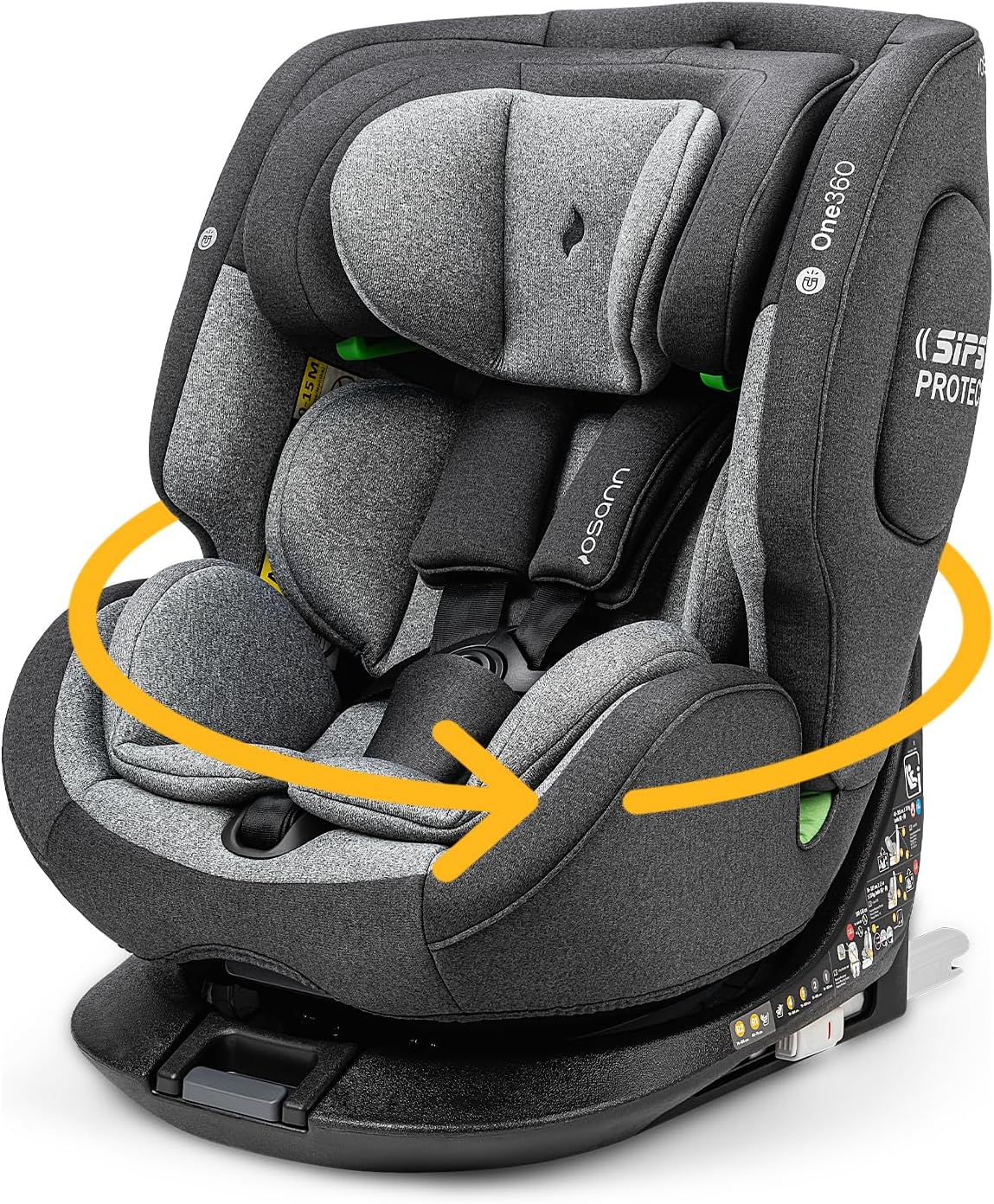 OSANN - Si¨¨ge auto b¨¦b¨¦/enfant One360 Rotatif 360¡ã Isofix - 40-150 cm - 0 ¨¤ 12 ans - Groupe 1/2/3 - Gris, Hauteurs 14 positions, Dos/Face ¨¤ la route, Supports magn¨¦tiques pour sangles d'¨¦paules